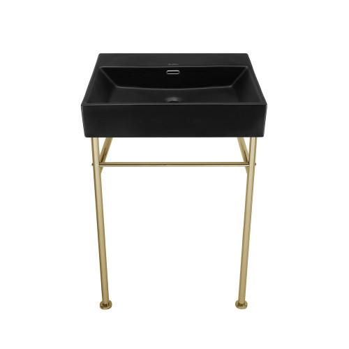 Swiss Madison Claire 24" Rectangle Matte Black Zero Hole Console Sink with Glossy Gold Legs - SM-CS1902GD-0MB Swiss Madison Claire 24" Rectangle Matte Black Zero Hole Console Sink with Glossy Gold Legs - SM-CS1902GD-0MB