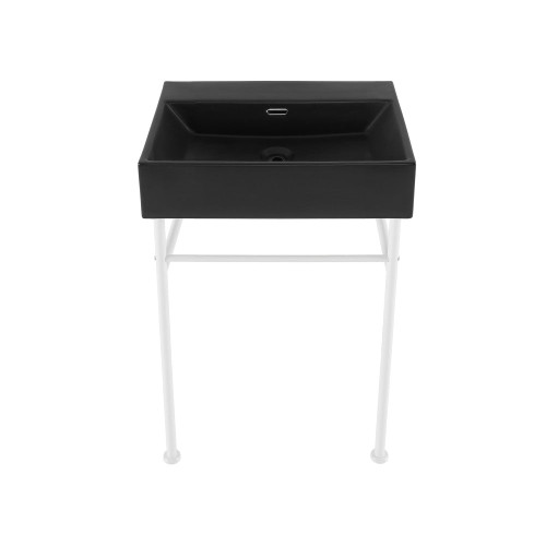 Swiss Madison Claire 24" Rectangle Matte Black Zero Hole Console Sink with Matte White Legs - SM-CS1902MW-0MB Swiss Madison Claire 24" Rectangle Matte Black Zero Hole Console Sink with Matte White Legs - SM-CS1902MW-0MB