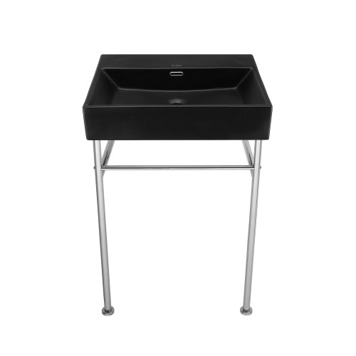 Swiss Madison Claire 24" Rectangle Matte Black Zero Hole Console Sink with Polished Chrome Legs - SM-CS1902CH-0MB Swiss Madison Claire 24" Rectangle Matte Black Zero Hole Console Sink with Polished Chrome Legs - SM-CS1902CH-0MB