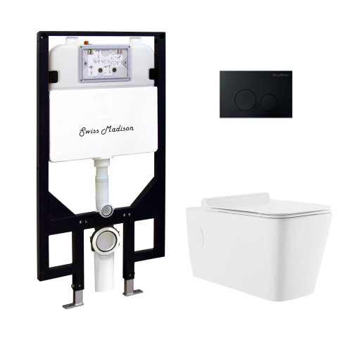Swiss Madison Concorde Wall-Hung Toilet Bundle 0.8/1.6 GPF Dual Flush - Glossy White with Black Flush Plate - SM-WT0203GW Swiss Madison Concorde Wall-Hung Toilet Bundle 0.8/1.6 GPF Dual Flush - Glossy White with Black Flush Plate - SM-WT0203GW