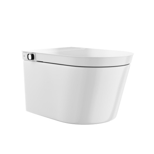 Swiss Madison Hugo H Wall-Hung Toilet - Glossy White with Manual Bidet and Supporting Frame - SM-WT3907GW