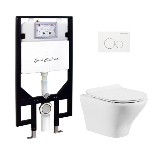 Swiss Madison Monaco Wall-Hung Toilet Bundle 0.8/1.6 GPF Dual Flush - Glossy White with White Flush Plate - SM-WT1001GW Swiss Madison Monaco Wall-Hung Toilet Bundle 0.8/1.6 GPF Dual Flush - Glossy White with White Flush Plate - SM-WT1001GW
