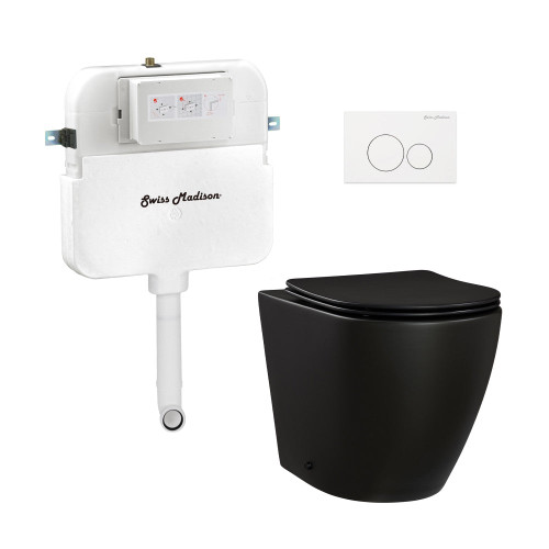 Swiss Madison St. Tropez Back-to-Wall Toilet Bundle 0.8/1.6 GPF Dual Flush - Matte Black with White Flush Plate - SM-WT0803MB
