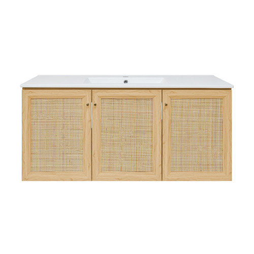 Swiss Madison Classe 48" Wall-Mounted Bathroom Vanity - Natural Oak with White Sink Top - SM-BV2807NO