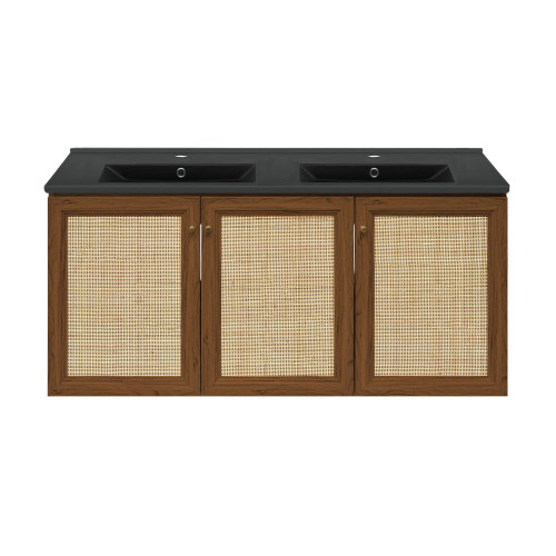 Swiss Madison Classe 48" Wall-Mounted Bathroom Vanity - Brown Oak with Black Double Basin Sink Top - SM-BV2807BO-DMB