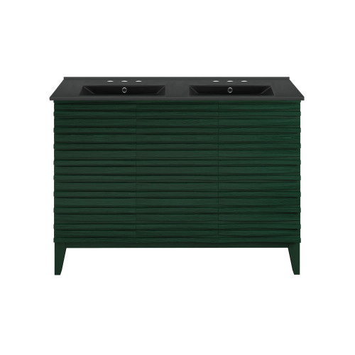 Swiss Madison Cascade 48" Freestanding Bathroom Vanity - Green Oak with Black 3-Hole Widespread Double Basin Sink Top - SM-BV557GA-D3WMB