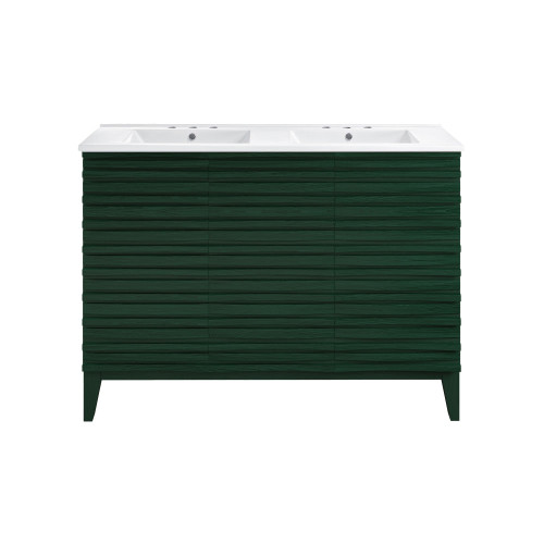 Swiss Madison Cascade 48" Freestanding Bathroom Vanity - Green Oak with White 3-Hole Widespread Double Basin Sink Top - SM-BV557GA-D3W