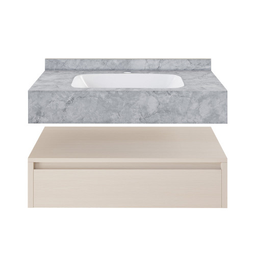 Swiss Madison Avancer 36" Wall-Mounted Bathroom Vanity - White Oak with Storm Grey Sink Top - SM-BV4905WO