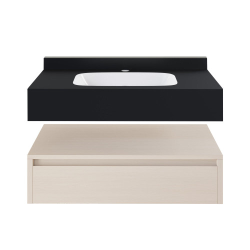 Swiss Madison Avancer 36" Wall-Mounted Bathroom Vanity - White Oak with Black Marble Sink Top - SM-BV4903WO