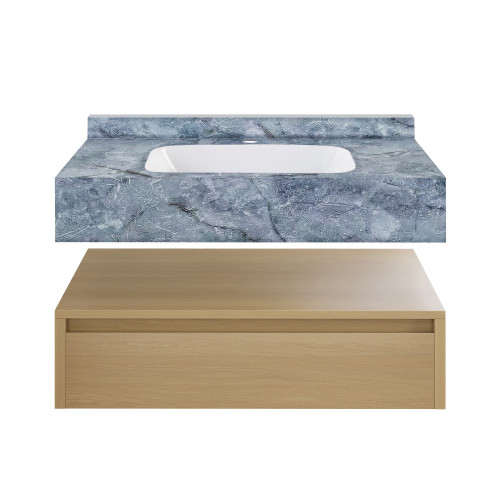 Swiss Madison Avancer 36" Wall-Mounted Bathroom Vanity - Natural Oak with Blue Celeste Sink Top - SM-BV4904NO