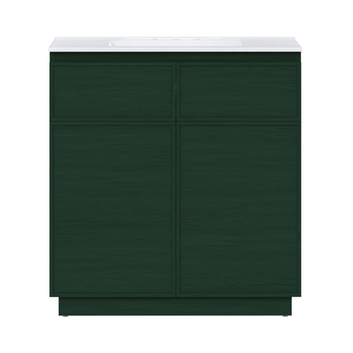 Swiss Madison St. Tropez 36" Freestanding Bathroom Vanity - Green Oak with White 3-Hole Widespread Sink Top - SM-BV0802GA-3W