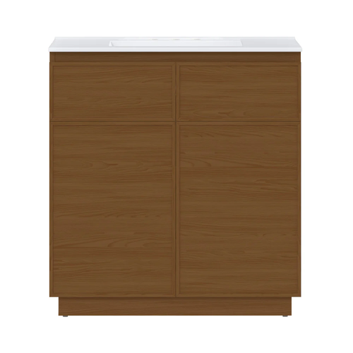 Swiss Madison St. Tropez 36" Freestanding Bathroom Vanity - Brown Oak with White 3-Hole Widespread Sink Top - SM-BV0802BO-3W