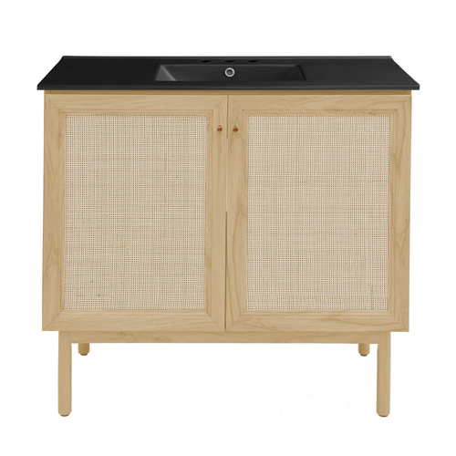 Swiss Madison Classe 36" Freestanding Bathroom Vanity - Natural Oak with Black 3-Hole Widespread Sink Top - SM-BV663NO-3MB