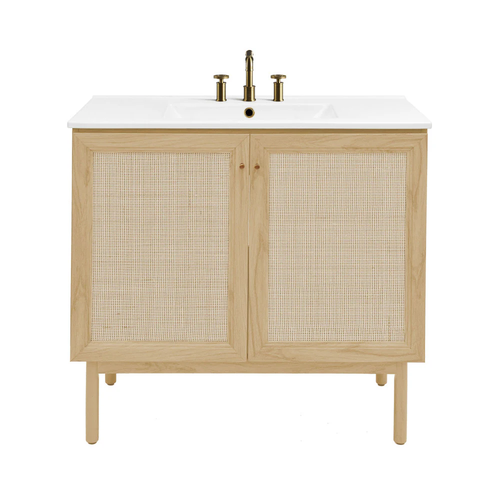 Swiss Madison Classe 36" Freestanding Bathroom Vanity - Natural Oak with White 3-Hole Widespread Sink Top - SM-BV663NO-3
