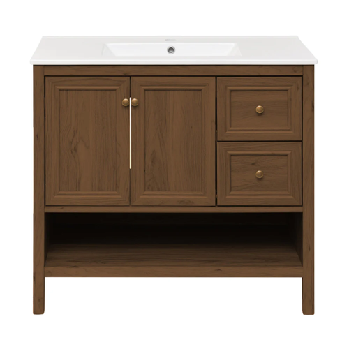Swiss Madison Chateau 36" Freestanding Bathroom Vanity - Brown Oak with White Sink Top - SM-BV0602BO