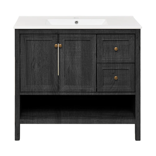 Swiss Madison Chateau 36" Freestanding Bathroom Vanity - Black Oak with White Sink Top - SM-BV0602AO