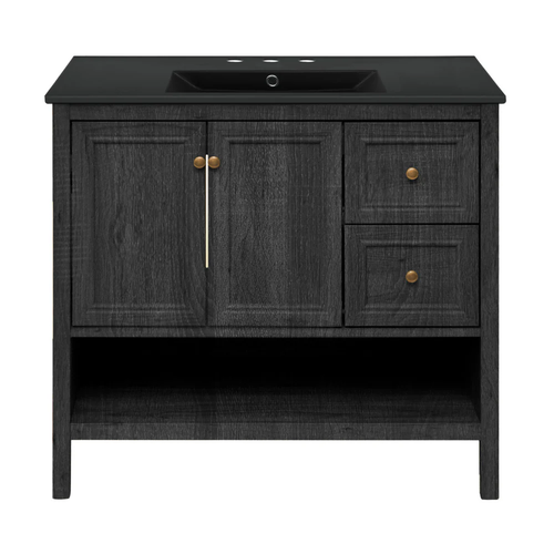 Swiss Madison Chateau 36" Freestanding Bathroom Vanity - Black Oak with Black 3-Hole Widespread Sink Top - SM-BV0602AO-3WMB
