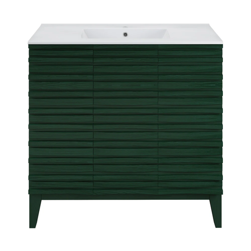 Swiss Madison Cascade 36" Freestanding Bathroom Vanity - Green Oak with White Sink Top - SM-BV471GA