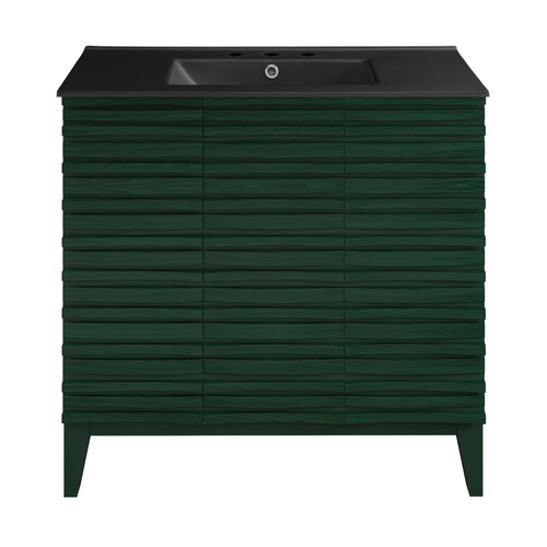 Swiss Madison Cascade 36" Freestanding Bathroom Vanity - Green Oak with Black 3-Hole Widespread Sink Top - SM-BV471GA-3WMB