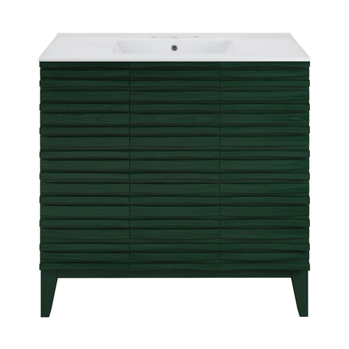 Swiss Madison Cascade 36" Freestanding Bathroom Vanity - Green Oak with White 3-Hole Widespread Sink Top - SM-BV471GA-3W