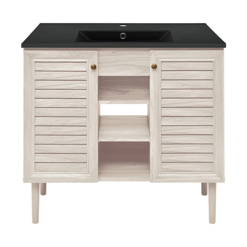 Swiss Madison Bron 36" Freestanding Bathroom Vanity - White Oak with Black Sink Top - SM-BV6202WO-MB