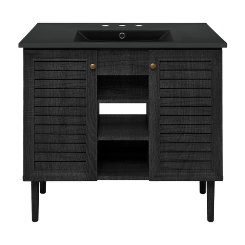 Swiss Madison Bron 36" Freestanding Bathroom Vanity - Black Oak with Black 3-Hole Widespread Sink Top - SM-BV6202AO-3WMB Swiss Madison Bron 36" Freestanding Bathroom Vanity - Black Oak with Black 3-Hole Widespread Sink Top - SM-BV6202AO-3WMB