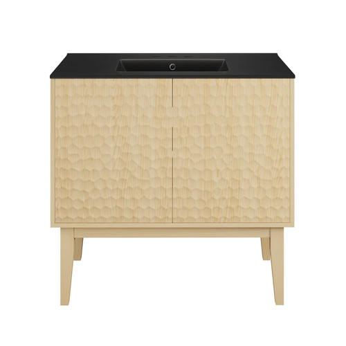 Swiss Madison Bosse 36" Freestanding Bathroom Vanity - Natural Oak with Black 3-Hole Widespread Sink Top - SM-BV8802NO-3MB