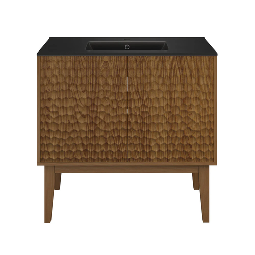 Swiss Madison Bosse 36" Freestanding Bathroom Vanity - Brown Oak with Black Sink Top - SM-BV8802BOMB