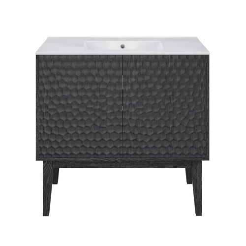 Swiss Madison Bosse 36" Freestanding Bathroom Vanity - Black Oak with White Sink Top - SM-BV8802AO