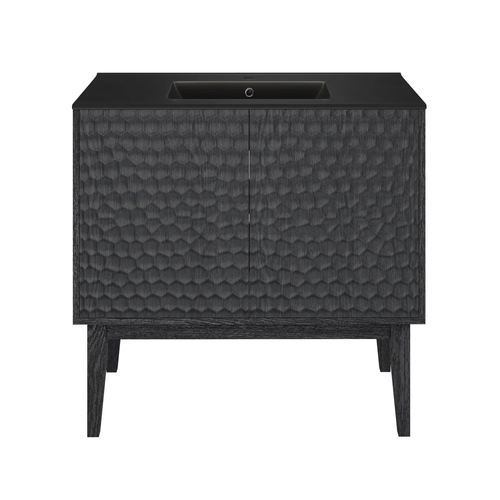 Swiss Madison Bosse 36" Freestanding Bathroom Vanity - Black Oak with Black Sink Top - SM-BV8802AOMB