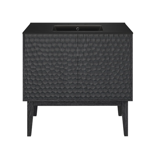 Swiss Madison Bosse 36" Freestanding Bathroom Vanity - Black Oak with Black 3-Hole Widespread Sink Top - SM-BV8802AO-3MB
