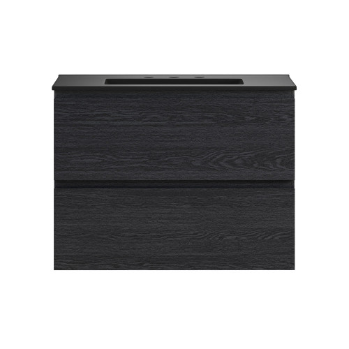 Swiss Madison Liberte 30" Wall-Mounted Bathroom Vanity - Black Oak with Black 3-Hole Widespread Sink Top - SM-BV7804AO