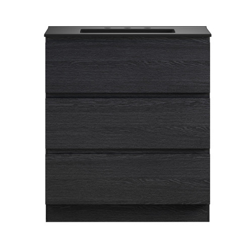 Swiss Madison Liberte 30" Freestanding Bathroom Vanity - Black Oak with Black 3-Hole Widespread Sink Top - SM-BV7810AO