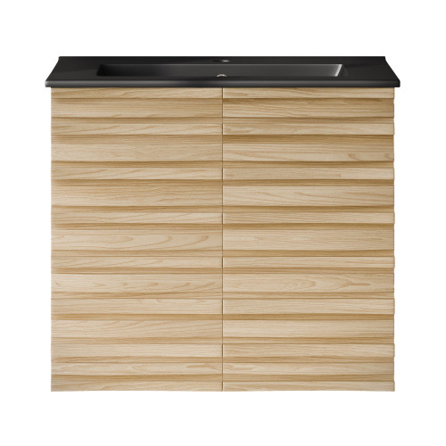 Swiss Madison Cascade 24" Wall-Mounted Bathroom Vanity - Natural Oak with Black Sink Top - SM-BV8601NO-MB