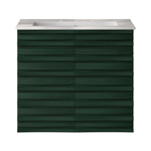 Swiss Madison Cascade 24" Wall-Mounted Bathroom Vanity - Green Oak with White 3-Hole Widespread Sink Top - SM-BV8601GA-3W