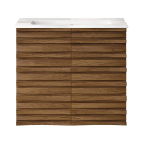 Swiss Madison Cascade 24" Wall-Mounted Bathroom Vanity - Brown Oak with White Sink Top - SM-BV8601BO