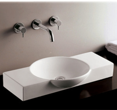Whitehaus WHKN1112 27 1/2" Isabella Above Mount  Bathroom Sink With Integrated Round Bowl & A Center Drain - White
