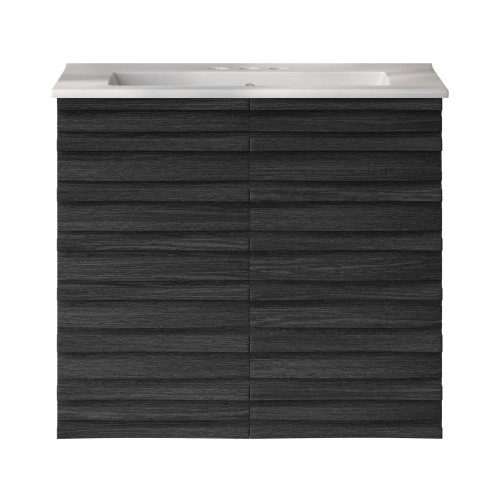 Swiss Madison Cascade 24" Wall-Mounted Bathroom Vanity - Black Oak with White 3-Hole Centerset Sink Top - SM-BV8601AO-3C