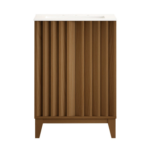 Swiss Madison Troyes 24" Freestanding Bathroom Vanity - Brown Oak with White 3-Hole Widespread Sink Top - SM-BV3401BO-3W