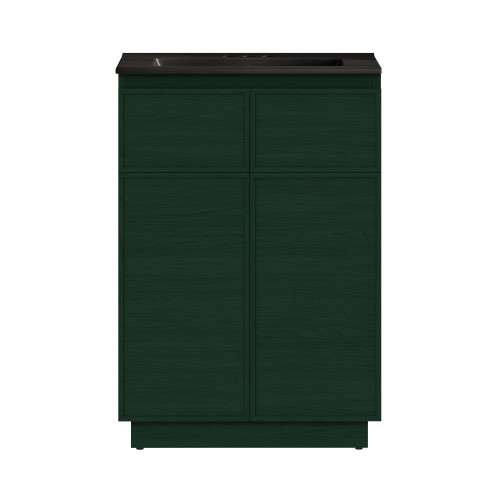 Swiss Madison St. Tropez 24" Freestanding Bathroom Vanity - Green Oak with Black 3-Hole Centerset Sink Top - SM-BV0801GA-3CMB