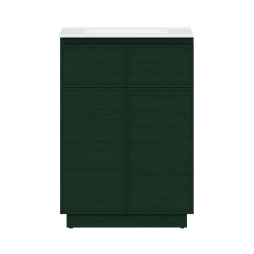 Swiss Madison St. Tropez 24" Freestanding Bathroom Vanity - Green Oak with White 3-Hole Centerset Sink Top - SM-BV0801GA-3C