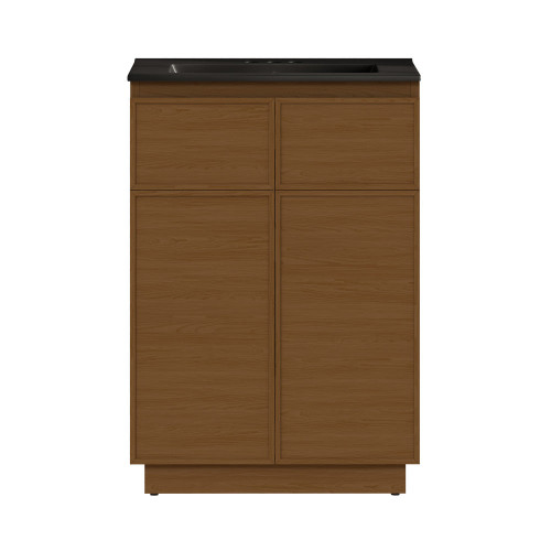 Swiss Madison St. Tropez 24" Freestanding Bathroom Vanity - Brown Oak with Black 3-Hole Centerset Sink Top - SM-BV0801BO-3CMB
