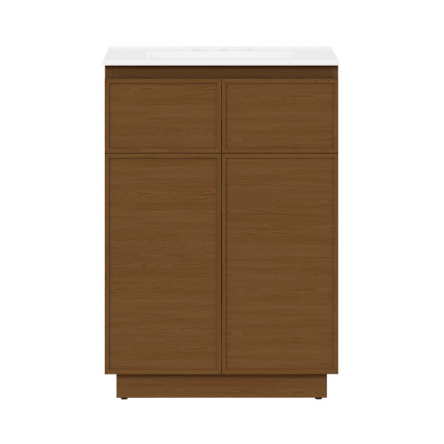 Swiss Madison St. Tropez 24" Freestanding Bathroom Vanity - Brown Oak with White 3-Hole Widespread Sink Top - SM-BV0801BO-3W