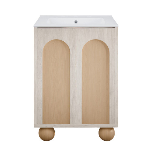 Swiss Madison Plaisir II 24" Freestanding Bathroom Vanity - White Oak with White 3-Hole Widespread Sink Top - SM-BV0701WO-3W