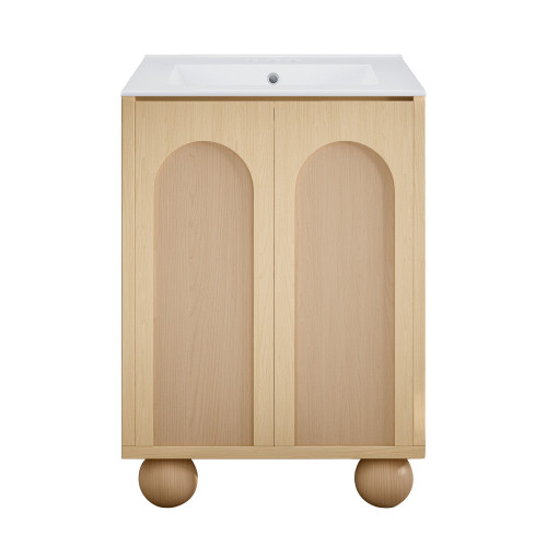 Swiss Madison Plaisir II 24" Freestanding Bathroom Vanity - Natural Oak with White 3-Hole Centerset Sink Top - SM-BV0701NO-3C