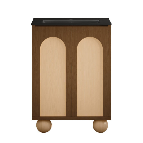 Swiss Madison Plaisir II 24" Freestanding Bathroom Vanity - Brown Oak with Black Sink Top - SM-BV0701BO-MB