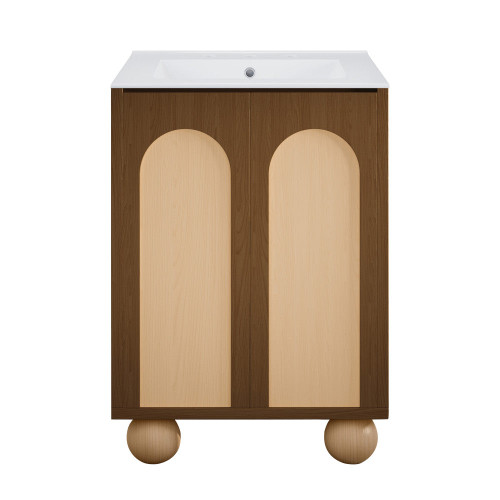 Swiss Madison Plaisir II 24" Freestanding Bathroom Vanity - Brown Oak with White 3-Hole Widespread Sink Top - SM-BV0701BO-3W