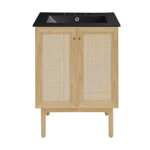 Swiss Madison Classe 24" Freestanding Bathroom Vanity - Natural Oak with Black 3-Hole Centerset Sink Top - SM-BV662NO-3MB