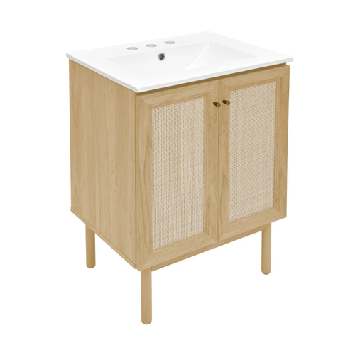 Swiss Madison Classe 24" Freestanding Bathroom Vanity - Natural Oak with White 3-Hole Centerset Sink Top - SM-BV662NO-3