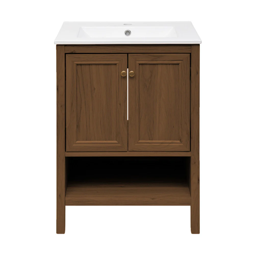 Swiss Madison Chateau 24" Freestanding Bathroom Vanity - Brown Oak with White Sink Top - SM-BV0601BO